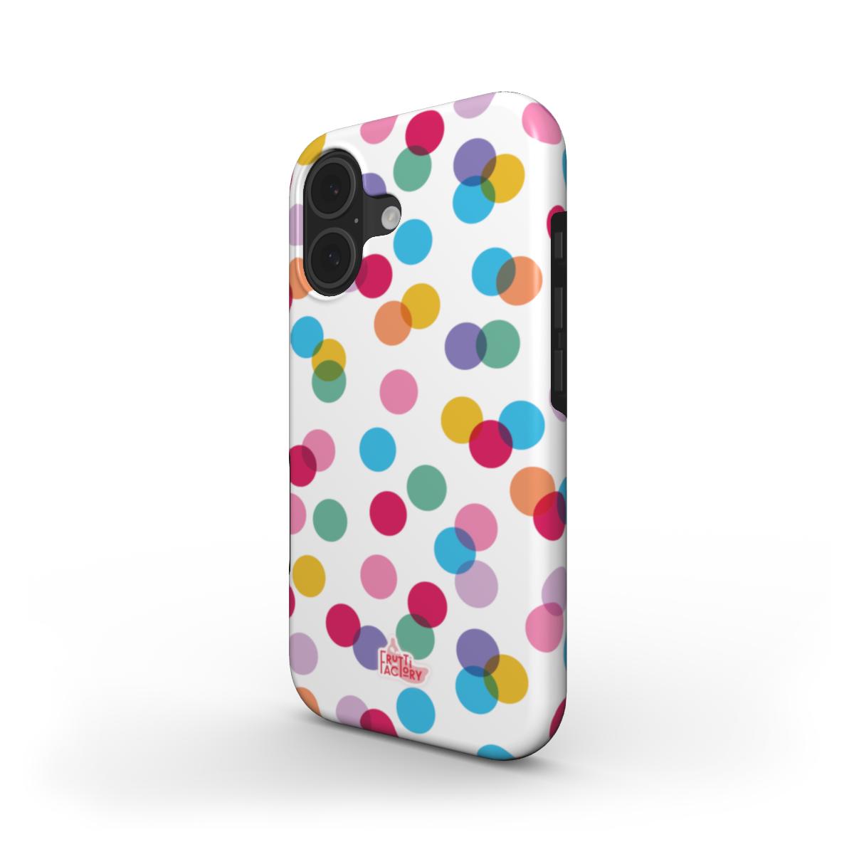 Coque antichoc iPhone confettis blanc, vue trois quarts