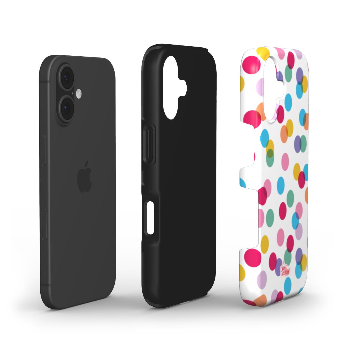 Coque antichoc iPhone confettis blanc, vue éclatée