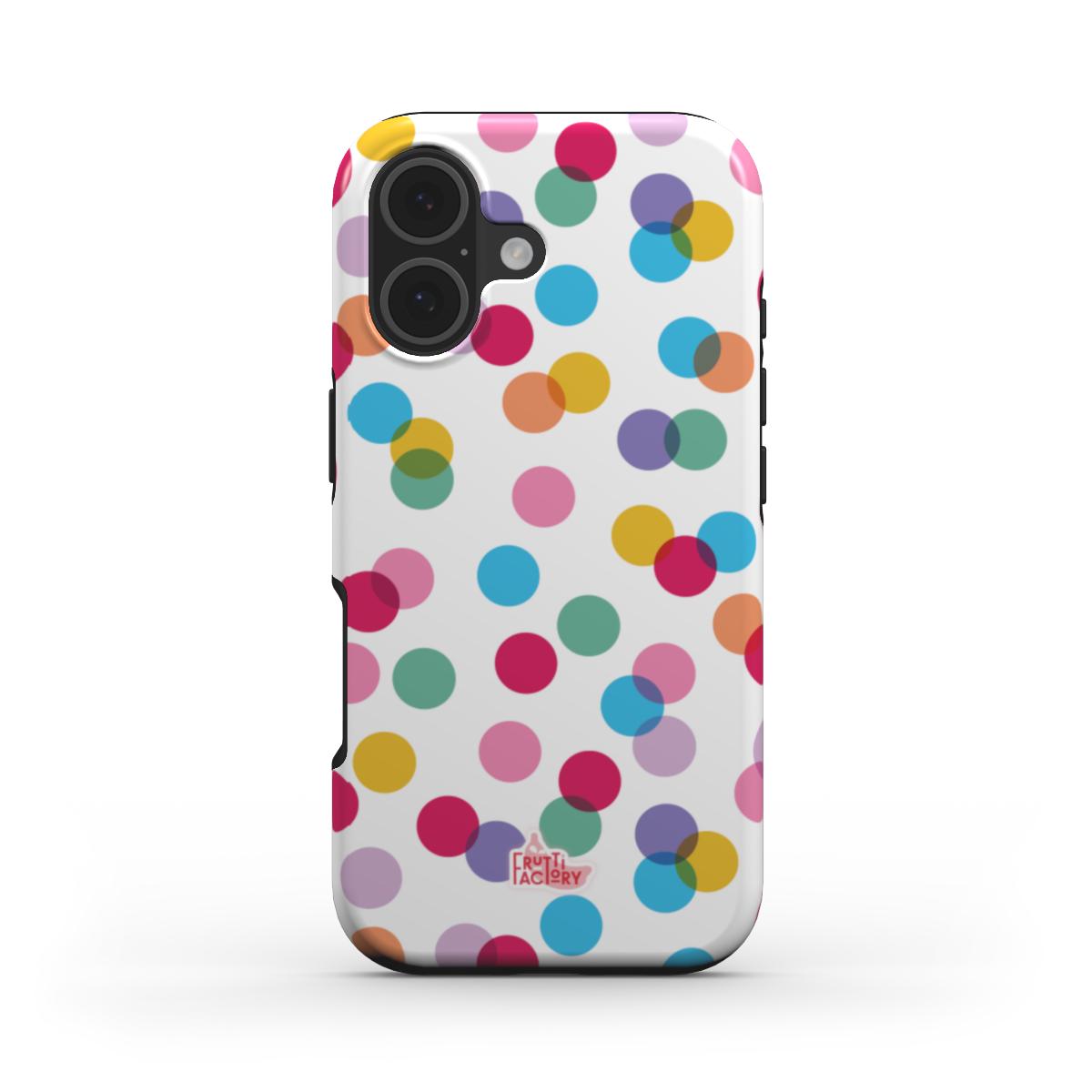 Coque antichoc iPhone confettis blanc, vue de face