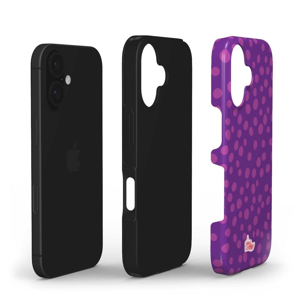 Coque antichoc iPhone dalmatien violet, vue éclatée