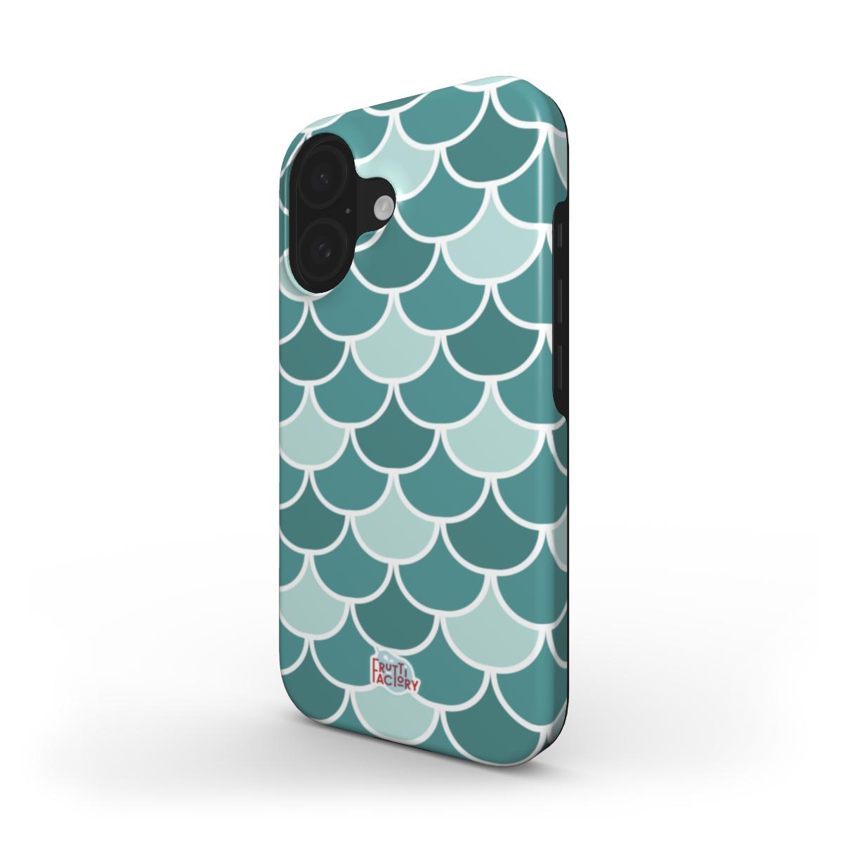 Coque antichoc iPhone écailles vert, vue trois quarts