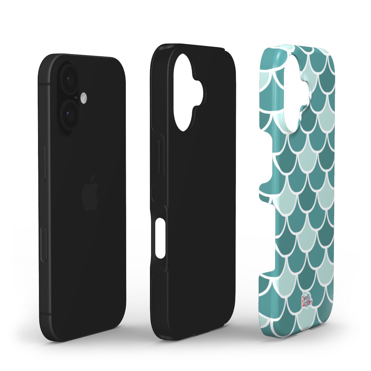 Coque antichoc iPhone écailles vert, vue éclatée