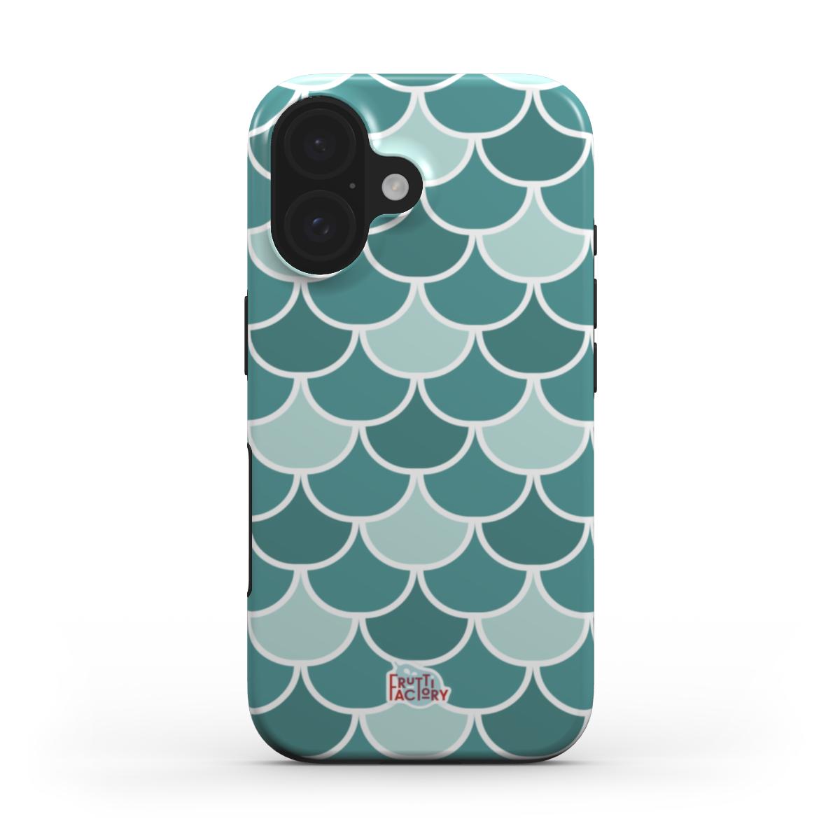 Coque antichoc iPhone écailles vert, vue de face