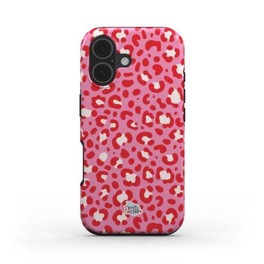 Coque antichoc iPhone léopard rose, vue de face