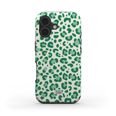 Coque antichoc iPhone léopard vert, vue de face