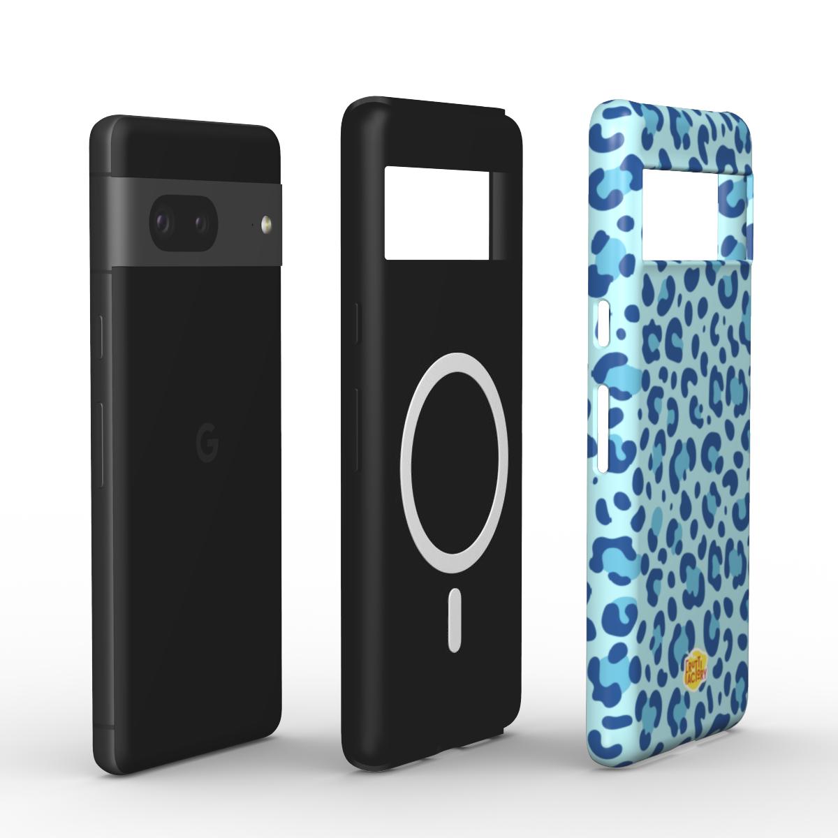 Coque antichoc magnétique Google Pixel léopard bleu, vue éclatée