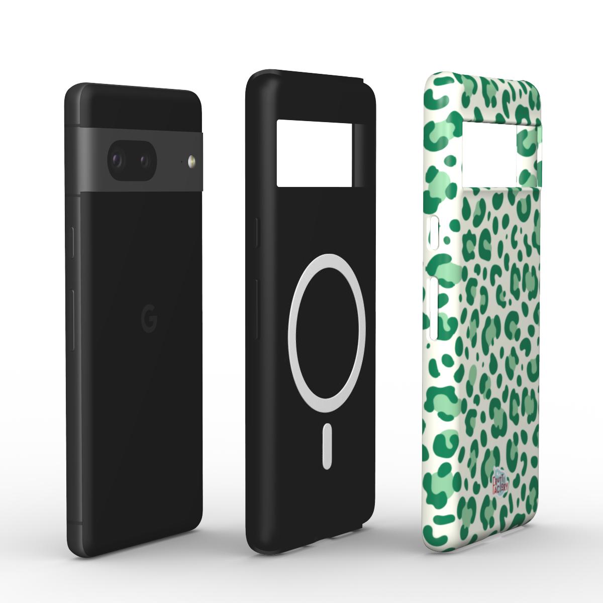Coque antichoc magnétique Google Pixel léopard vert, vue éclatée
