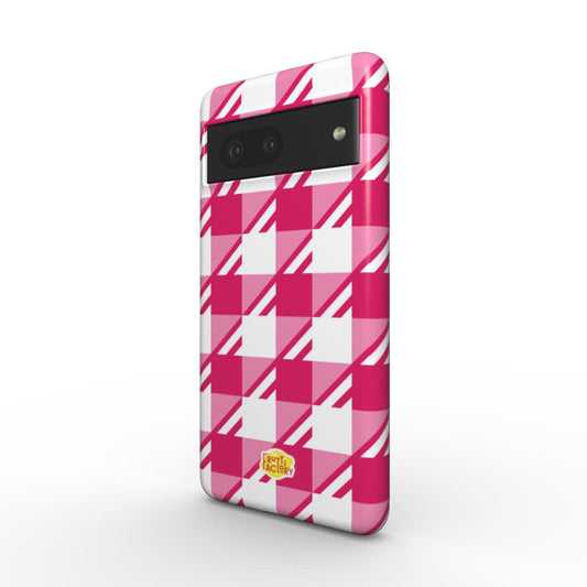 Coque antichoc magnétique Google Pixel Vichy rose, vue trois quarts