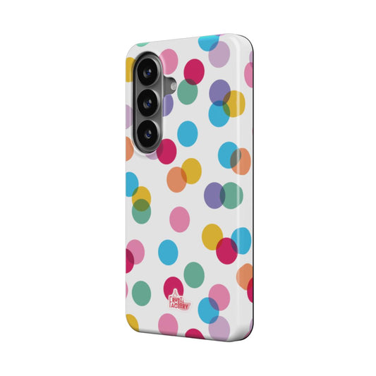 Coque antichoc magnétique Samsung Galaxy confettis blanc, vue trois quarts