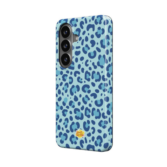 Coque antichoc magnétique Samsung Galaxy léopard bleu, vue trois quarts