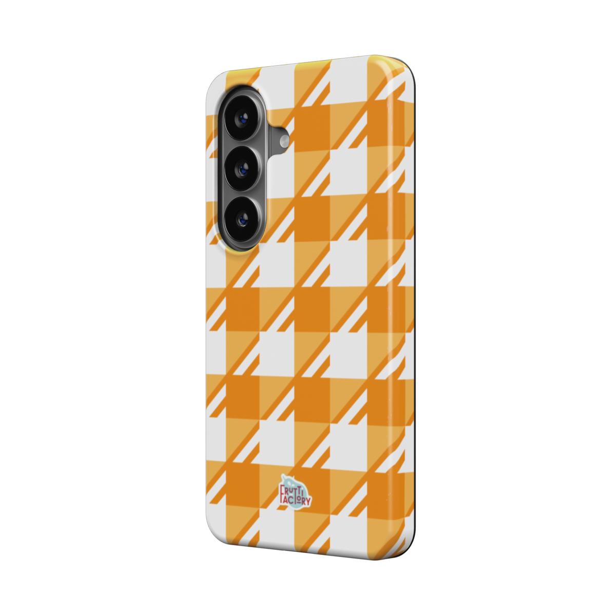 Coque antichoc magnétique Samsung Galaxy Vichy orange, vue trois quarts