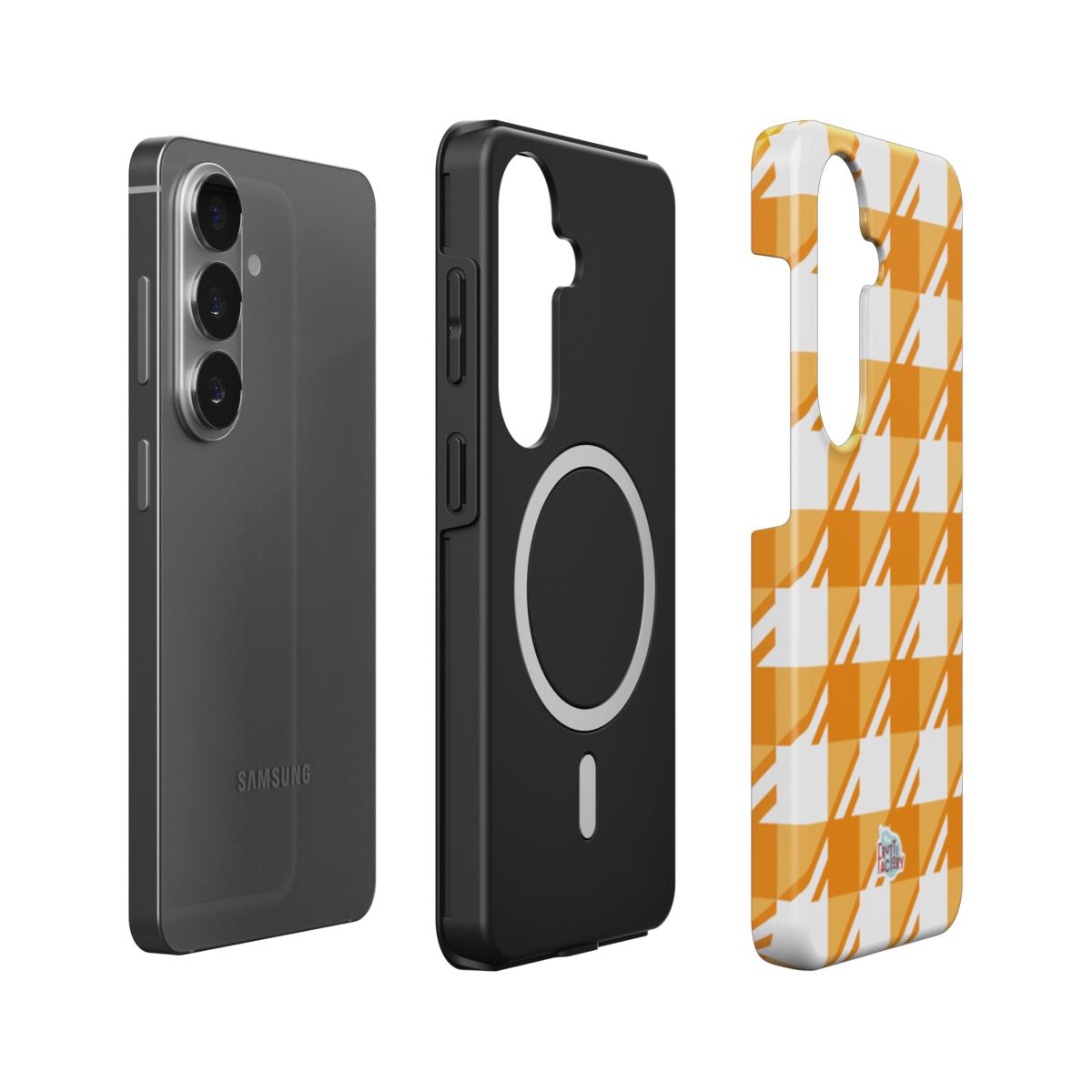 Coque antichoc magnétique Samsung Galaxy Vichy orange, vue éclatée