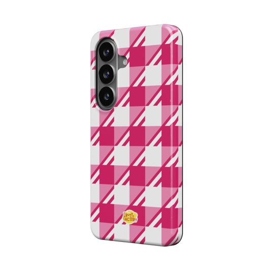 Coque antichoc magnétique Samsung Galaxy Vichy rose, vue trois quarts