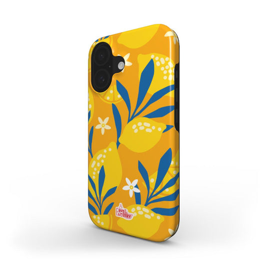Coque antichoc MagSafe iPhone citron jaune, vue trois quarts