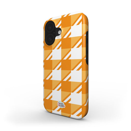 Coque antichoc MagSafe iPhone Vichy orange, vue trois quarts