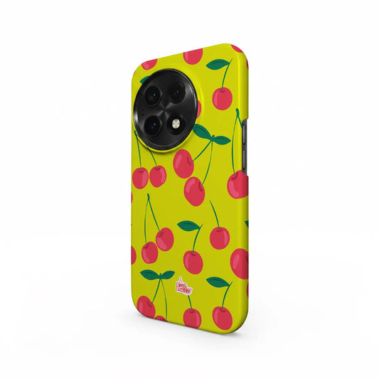 Coque antichoc OnePlus cerise vert, vue trois quarts