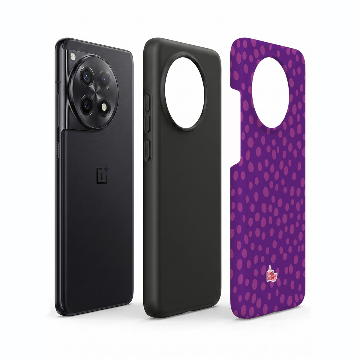 Coque antichoc OnePlus dalmatien violet, vue éclatée