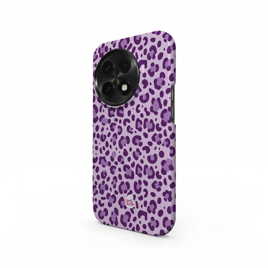 Coque antichoc OnePlus léopard mauve, vue trois quarts