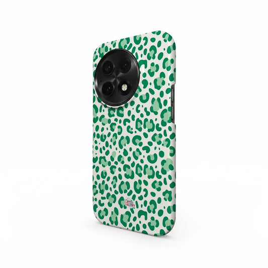 Coque antichoc OnePlus léopard vert, vue trois quarts