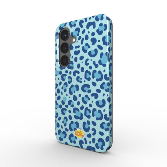 Coque antichoc Samsung Galaxy léopard bleu, vue trois quarts