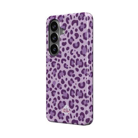 Coque antichoc Samsung Galaxy léopard mauve, vue trois quarts