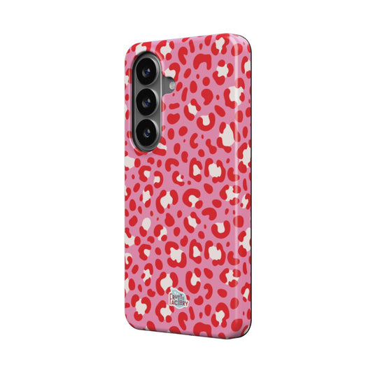 Coque antichoc Samsung Galaxy léopard rose, vue trois quarts