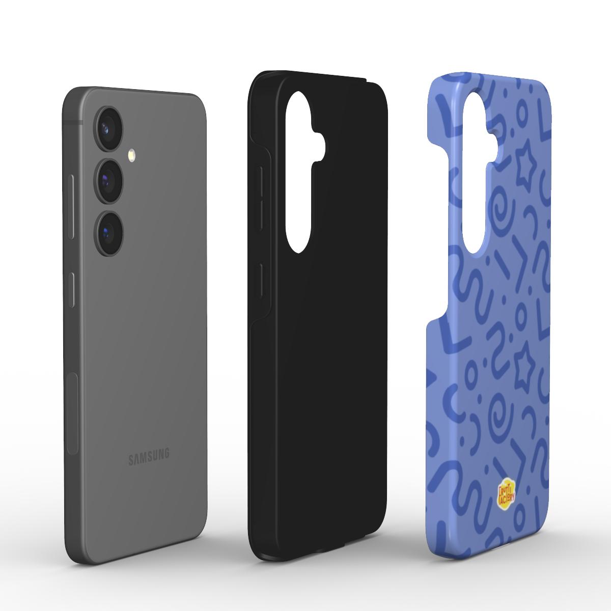 Coque antichoc Samsung Galaxy tortillon bleu, vue éclatée