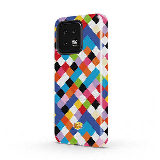 Coque antichoc Xiaomi arlequin multicolore, vue trois quarts
