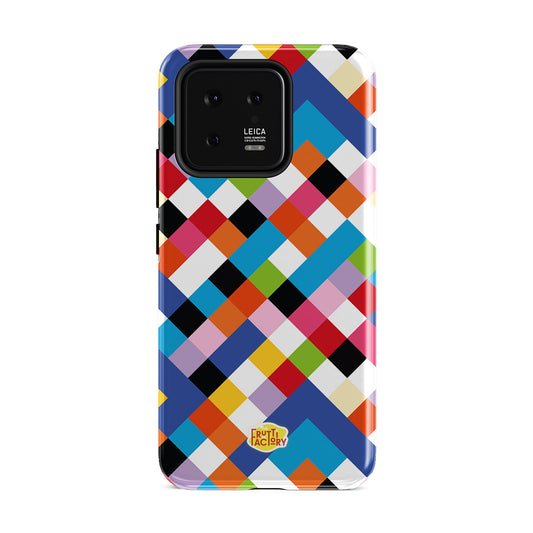 Coque antichoc Xiaomi arlequin multicolore, vue de face