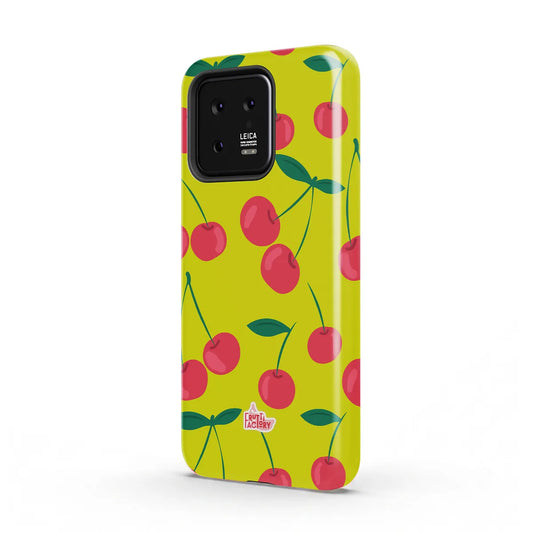Coque antichoc Xiaomi cerise vert, vue trois quarts
