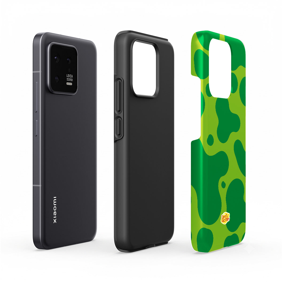 Coque antichoc Xiaomi dinosaure vert, vue éclatée