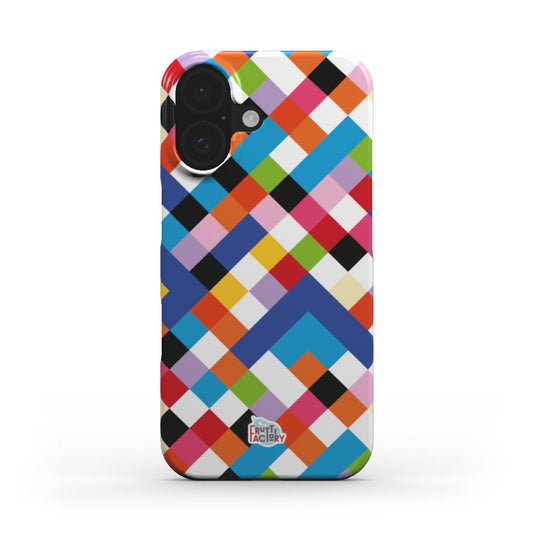 Coque fine et légère iPhone arlequin multicolore, vue de face