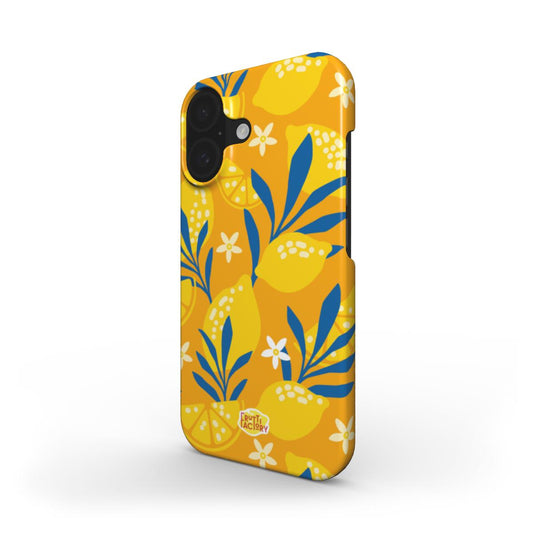 Coque fine et légère iPhone citron jaune, vue trois quarts