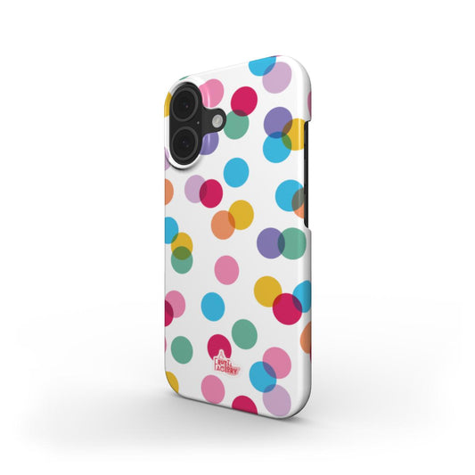 Coque fine et légère iPhone confettis blanc, vue trois quarts