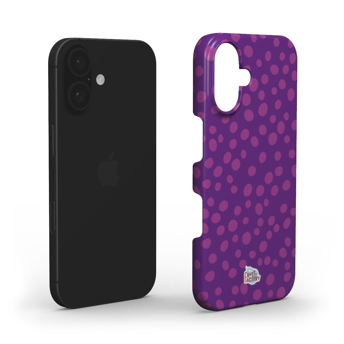 Coque fine et légère iPhone dalmatien violet, vue éclatée