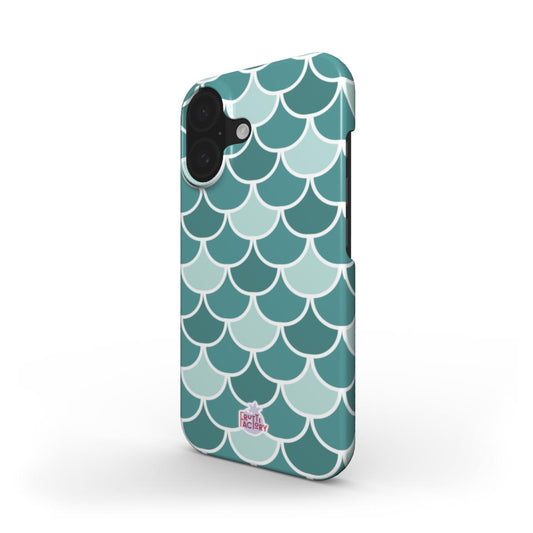 Coque fine et légère iPhone écailles vert, vue trois quarts