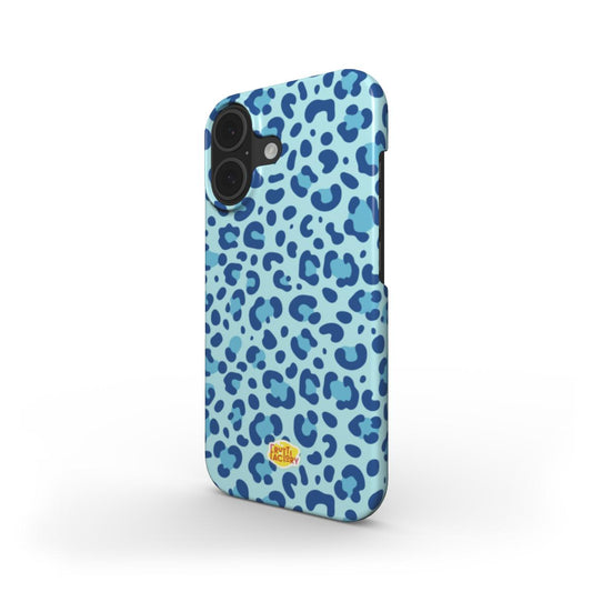Coque fine et légère iPhone léopard bleu, vue trois quarts