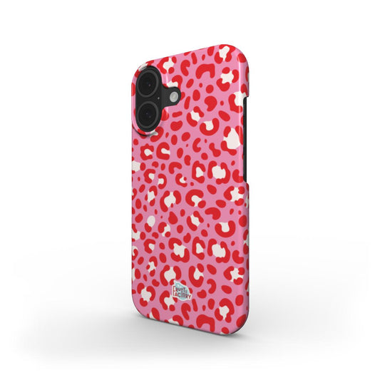 Coque fine et légère iPhone léopard rose, vue trois quarts