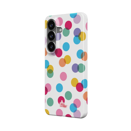 Coque fine et légère Samsung Galaxy confettis blanc, vue trois quarts