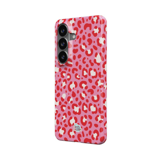 Coque fine et légère Samsung Galaxy léopard rose, vue trois quarts