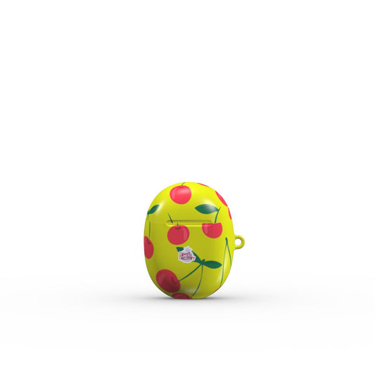 Coque Google Pixel Buds motif cerise vert, vue fermée