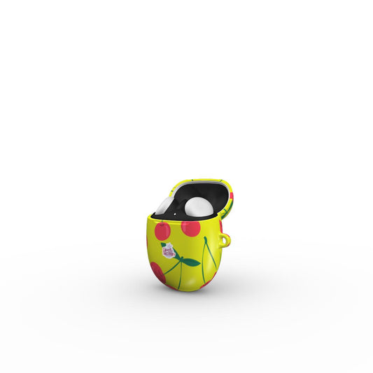 Coque Google Pixel Buds motif cerise vert, vue ouverte