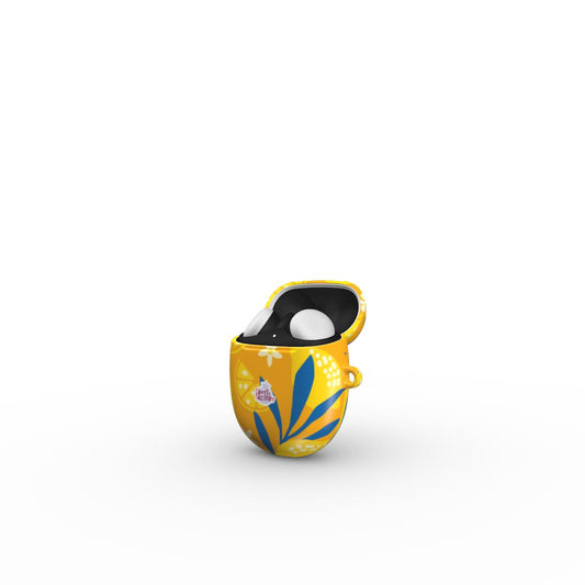 Coque Google Pixel Buds motif citron jaune, vue ouverte