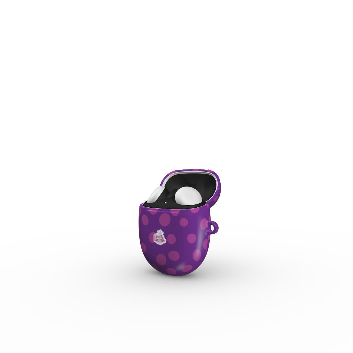 Coque Google Pixel Buds motif dalmatien violet, vue ouverte