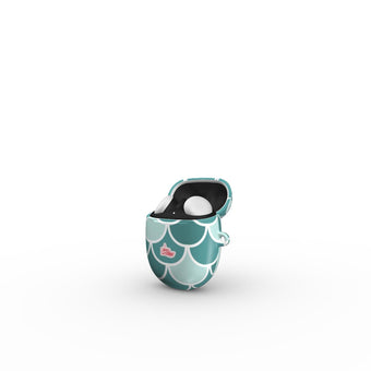 Coque Google Pixel Buds motif écailles vert, vue ouverte