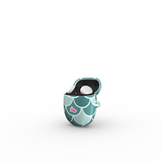 Coque Google Pixel Buds motif écailles vert, vue ouverte