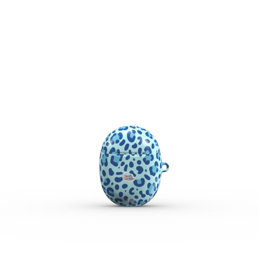 Coque Google Pixel Buds motif léopard bleu, vue fermée