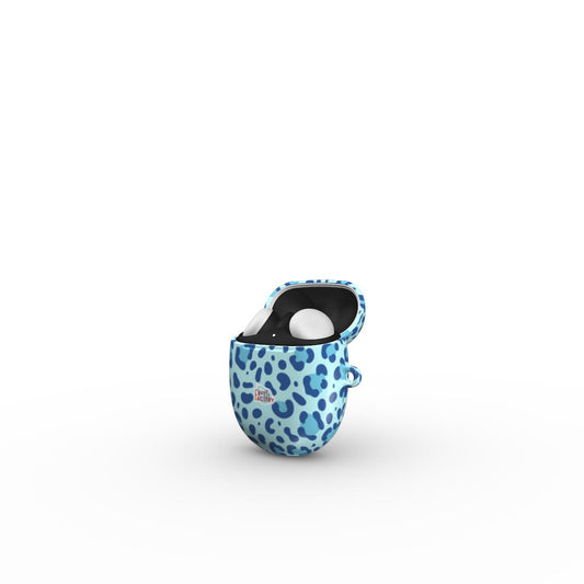 Coque Google Pixel Buds motif léopard bleu, vue ouverte