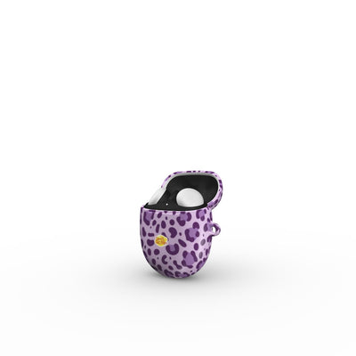 Coque Google Pixel Buds motif léopard mauve, vue ouverte