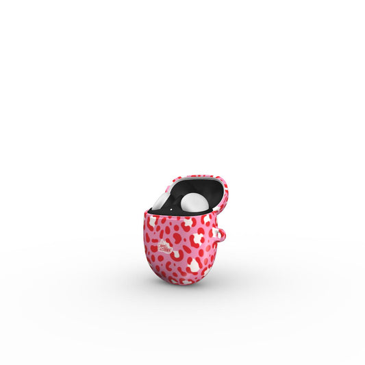 Coque Google Pixel Buds motif léopard rose, vue ouverte